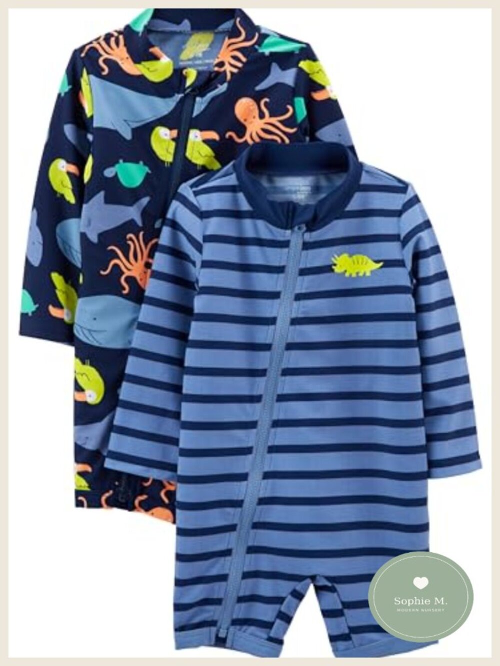 2-Pack Baby Boys Zip Rashguards UPF 50 Long Sleeve Swim